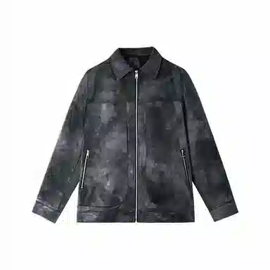 WILD LEADER Vintage Washed Tie-Dye Leather Jacket