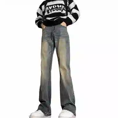 物质公式 美式高街复古做旧水洗基础款宽松百搭高腰透气休闲牛仔裤 男女同款 黑灰色