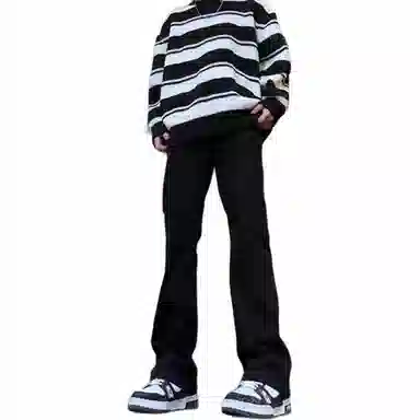 物质公式 美式高街复古做旧水洗基础款宽松百搭高腰透气休闲牛仔裤 男女同款 黑灰色