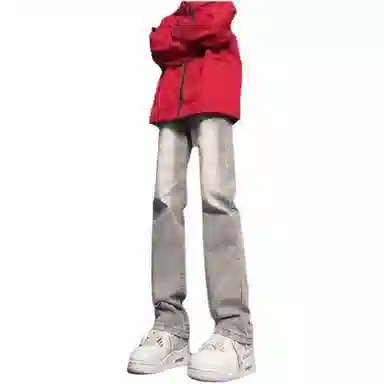 物质公式 美式高街复古做旧水洗基础款百搭透气宽松休闲高腰牛仔裤 男女同款 浅蓝色