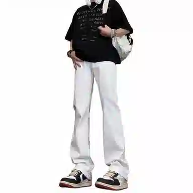 物质公式 美式高街复古做旧水洗基础款百搭透气宽松休闲高腰牛仔裤 男女同款 浅蓝色