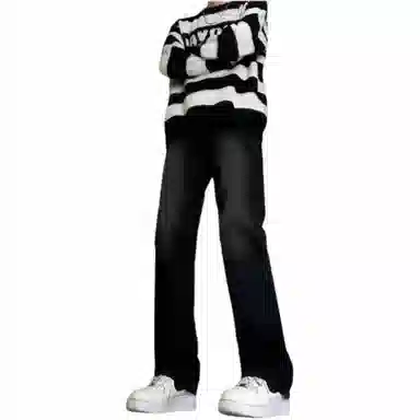 物质公式 美式高街复古做旧水洗基础款宽松百搭高腰透气休闲牛仔裤 男女同款 黑灰色