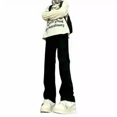 物质公式 美式高街复古做旧水洗基础款百搭透气宽松休闲高腰牛仔裤 男女同款 浅蓝色