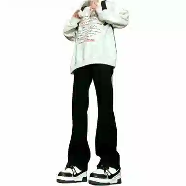 物质公式 美式潮牌高街风纯色基础款复古百搭做旧水洗弹力舒适亲肤透气显高长裤直筒废土风休闲宽松微喇垂坠感阔腿牛仔裤 男女同款