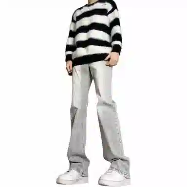 物质公式 美式潮牌高街风纯色基础款复古百搭做旧水洗弹力舒适亲肤透气显高长裤直筒废土风休闲宽松微喇垂坠感阔腿牛仔裤 男女同款