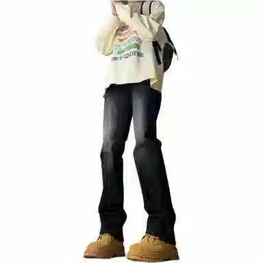 物质公式 美式潮牌高街风纯色基础款复古百搭做旧水洗弹力舒适亲肤透气显高长裤直筒废土风休闲宽松微喇垂坠感阔腿牛仔裤 男女同款