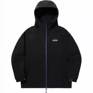 中国李宁 纯色拉链连帽加绒保暖宽松夹克外套 男女同款 黑色