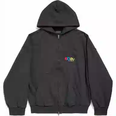 Balenciaga Embroidered Logo Hoodie Jacket Black