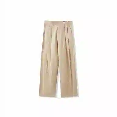 我是大卫 双褶皱阔腿宽松休闲裤 男女同款 卡其色