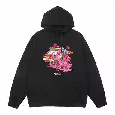 猫倜 夏日系列 旅行中的冰淇淋美式休闲重磅纯色简约印花宽松落肩款加绒加厚保暖卫衣 男女同款