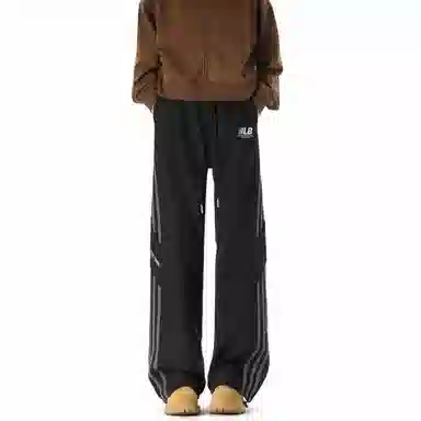 王者荣耀 鲁班七号星空梦想款 美式复古长裤字母印花抽绳隔断布带高街潮牌条纹防泼水舒适百搭阔腿直筒休闲裤 男女同款