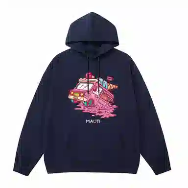 猫倜 夏日系列 旅行中的冰淇淋美式休闲重磅纯色简约印花宽松落肩款加绒加厚保暖卫衣 男女同款