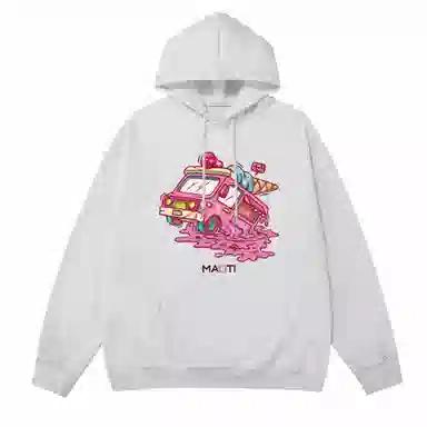 猫倜 夏日系列 旅行中的冰淇淋美式休闲重磅纯色简约印花宽松落肩款加绒加厚保暖卫衣 男女同款