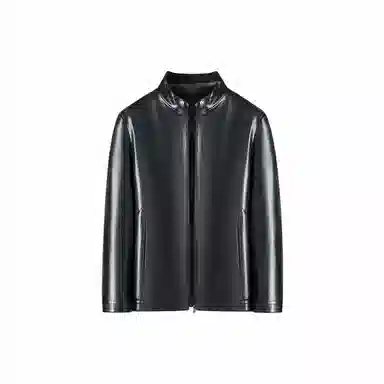 富铤 经典纯色加绒加厚立领休闲百搭皮衣 男款 黑色