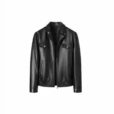 富铤 纯色简约时尚日常通勤百搭防风挺括单皮西装领皮衣 男款 黑色