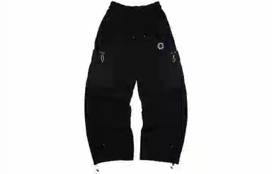 中国李宁 纯色侧袋松紧带直筒休闲裤 男款 黑色