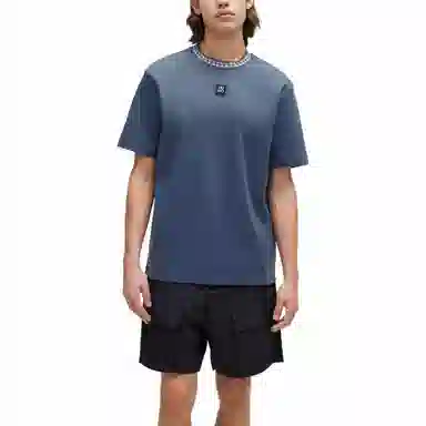 HUGO BOSS Interlock Cotton T-Shirt With Chain-Print Collar LogoT