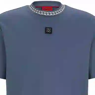 HUGO BOSS Interlock Cotton T-Shirt With Chain-Print Collar LogoT