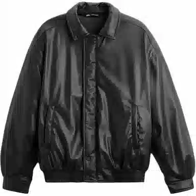 ZARA Loose Fit Leather Jacket Black