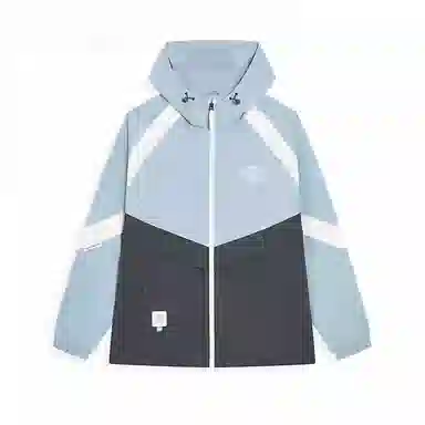 特步 运动生活系列篮球系列 拼色字母拉链连帽舒适透气百搭宽松风衣 男款 烽烟蓝/牛角灰/山月白