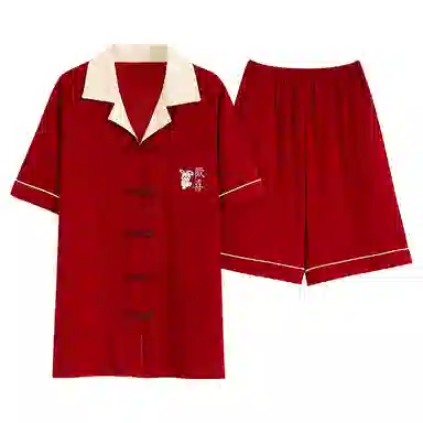 莫代尔 个性轻盈透气时尚简洁翻领开衫休闲百搭睡衣套装 男女同款