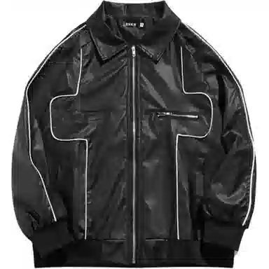 美式潮流高街复古个性拼接设计时尚百搭高级感街头机车风休闲外套皮衣 男女同款