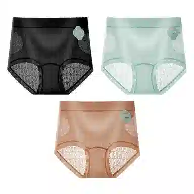 二三二三 吸湿透气抑菌亲肤内裤亲肤柔软无痕不卡档不夹臀三角裤轻透蕾丝浮雕舒适浪漫短裤 女款 组合装