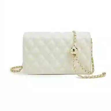 老人头 小香风高级感通勤百搭简约菱格链条 头层牛皮 斜挎包 女款 白色/黑色