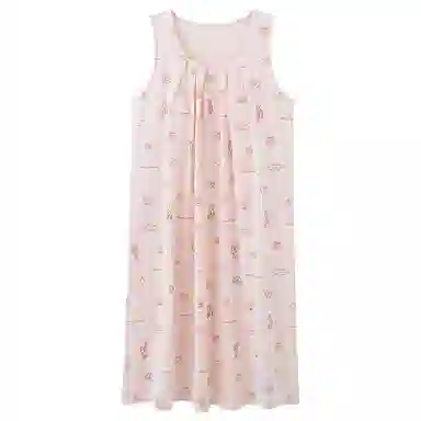 莫代尔 百搭圆领休闲简约舒适柔软亲肤甜美带胸垫防凸点无袖睡裙 女款 粉色