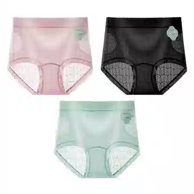 二三二三 吸湿透气抑菌亲肤内裤亲肤柔软无痕不卡档不夹臀三角裤轻透蕾丝浮雕舒适浪漫短裤 女款 组合装