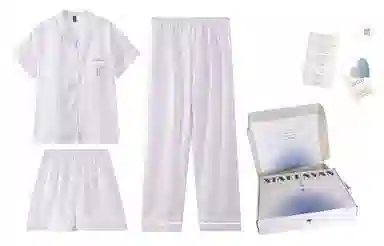 夏芬妍 简约休闲高级感蝴蝶结冰丝翻领带胸垫家居服舒适亲肤宽松短袖三件套可外穿睡衣套装 女款 紫色