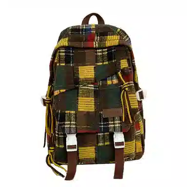 醇龙 复古格子高中大学生百搭休闲旅游 尼龙 双肩包 男女同款情侣款 红色/黄色/绿色