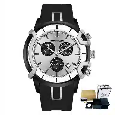 三达潮流酷炫个性百搭休闲学生 石英机芯 国表 男表 黑色表盘 夜光效果日历夜光防震防水