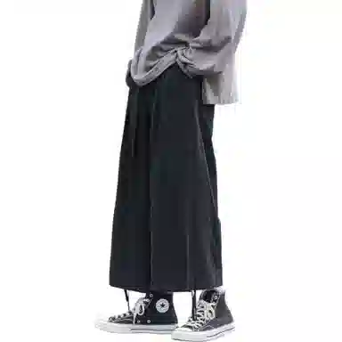 虫小绿 日系复古简约宽松百搭九分阔腿裤脚抽绳系带通勤必备休闲裤 男女同款