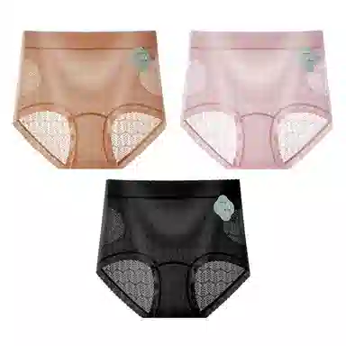 二三二三 吸湿透气抑菌亲肤内裤亲肤柔软无痕不卡档不夹臀三角裤轻透蕾丝浮雕舒适浪漫短裤 女款 组合装