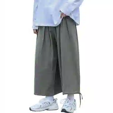 虫小绿 日系复古简约宽松百搭九分阔腿裤脚抽绳系带通勤必备休闲裤 男女同款