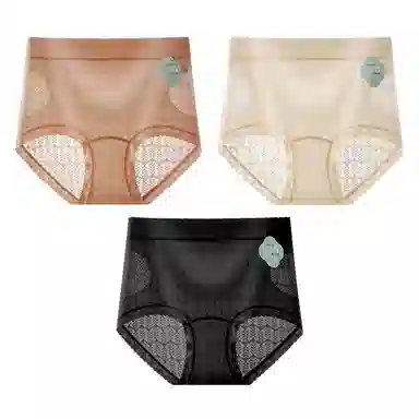 二三二三 吸湿透气抑菌亲肤内裤亲肤柔软无痕不卡档不夹臀三角裤轻透蕾丝浮雕舒适浪漫短裤 女款 组合装