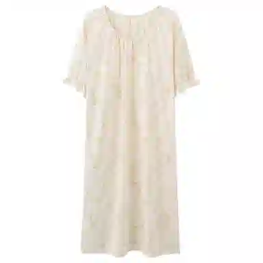 莫代尔 透气舒适百搭圆领柔软亲肤带胸垫防凸点短袖睡裙 女款 杏色