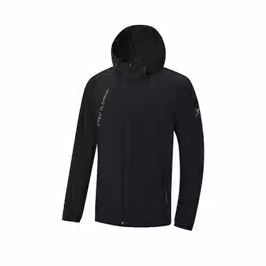 特步 运动生活系列 跑步系列 字母拉链连帽舒适透气百搭风衣 男款 正黑色