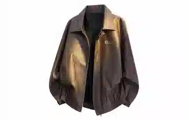 王者荣耀 鲁班七号星空梦想款 美式复古反光银翻领落肩飞行员印花宽松休闲纯色皮衣 男女同款