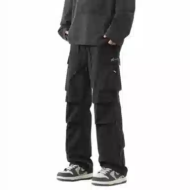 王者荣耀 鲁班七号星空梦想款 纯色简约基础通勤百搭褶皱设计垂感直筒速干伞兵工装裤多口袋长裤刺绣标宽松休闲裤 男女同款