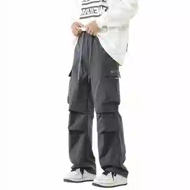 王者荣耀 鲁班七号星空梦想款 纯色简约基础通勤百搭褶皱设计垂感直筒速干伞兵工装裤多口袋长裤刺绣标宽松休闲裤 男女同款