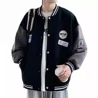 玉儿恋 棒球领潮流百搭舒适长袖夹克外套 男款 黑拼灰