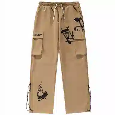 三体 文明水滴系列 简约趣味涂鸦印花宽松百搭抽绳基础款垂感直筒可调节脚口美式复古高街潮牌时尚舒适学生多巴胺休闲裤 男女同款