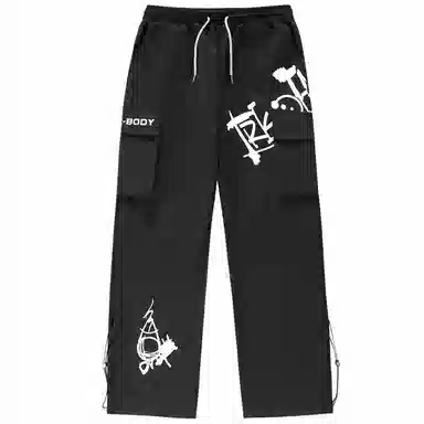 三体 文明水滴系列 简约趣味涂鸦印花宽松百搭抽绳基础款垂感直筒可调节脚口美式复古高街潮牌时尚舒适学生多巴胺休闲裤 男女同款