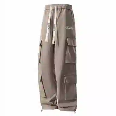 大卫贝肯 美式复古字母刺绣抽绳简约宽松机能风直筒户外通勤多口袋工装裤 男女同款