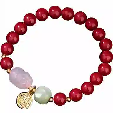 魔物 鸿运福锁平安锁 新中式东方轻奢小众传承平安优雅好运 再造辰砂朱砂 玉石手串 男女同款情侣款