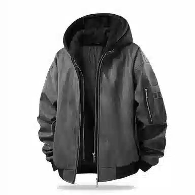 快鱼 美式高街复古纯色基础款不规则拉链宽松百搭时尚个性舒适柔软长袖皮衣 男女同款