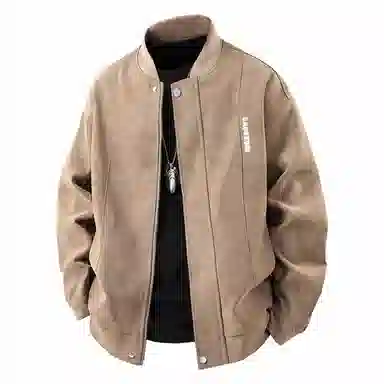 大卫贝肯 美式复古时尚潮流字母印花宽松休闲百搭美拉德机车棒球领皮衣 男女同款 黑色