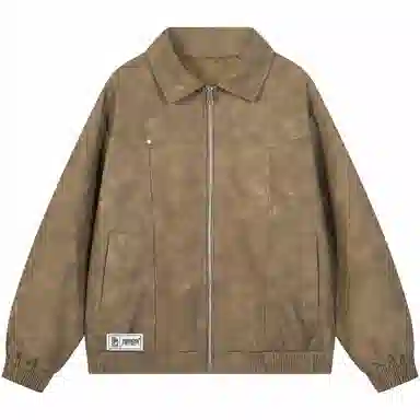 帕丁顿熊 美式简约字母街头复古设计扎染宽松翻领皮衣 男女同款